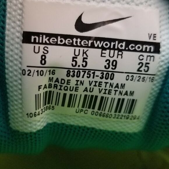 Nike Women's Flex 2016 RN 830751-300 Hyper Turquoise Running Shoes Lace Up Sz 8 - Picture 12 of 12